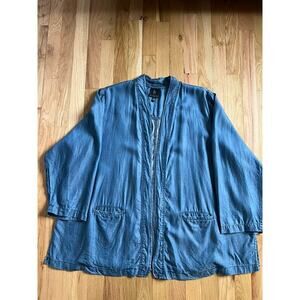 Bobeau Blue Tencel Boho Chambray Denim Duster Kimono Jacket Plus (Woman 1X)